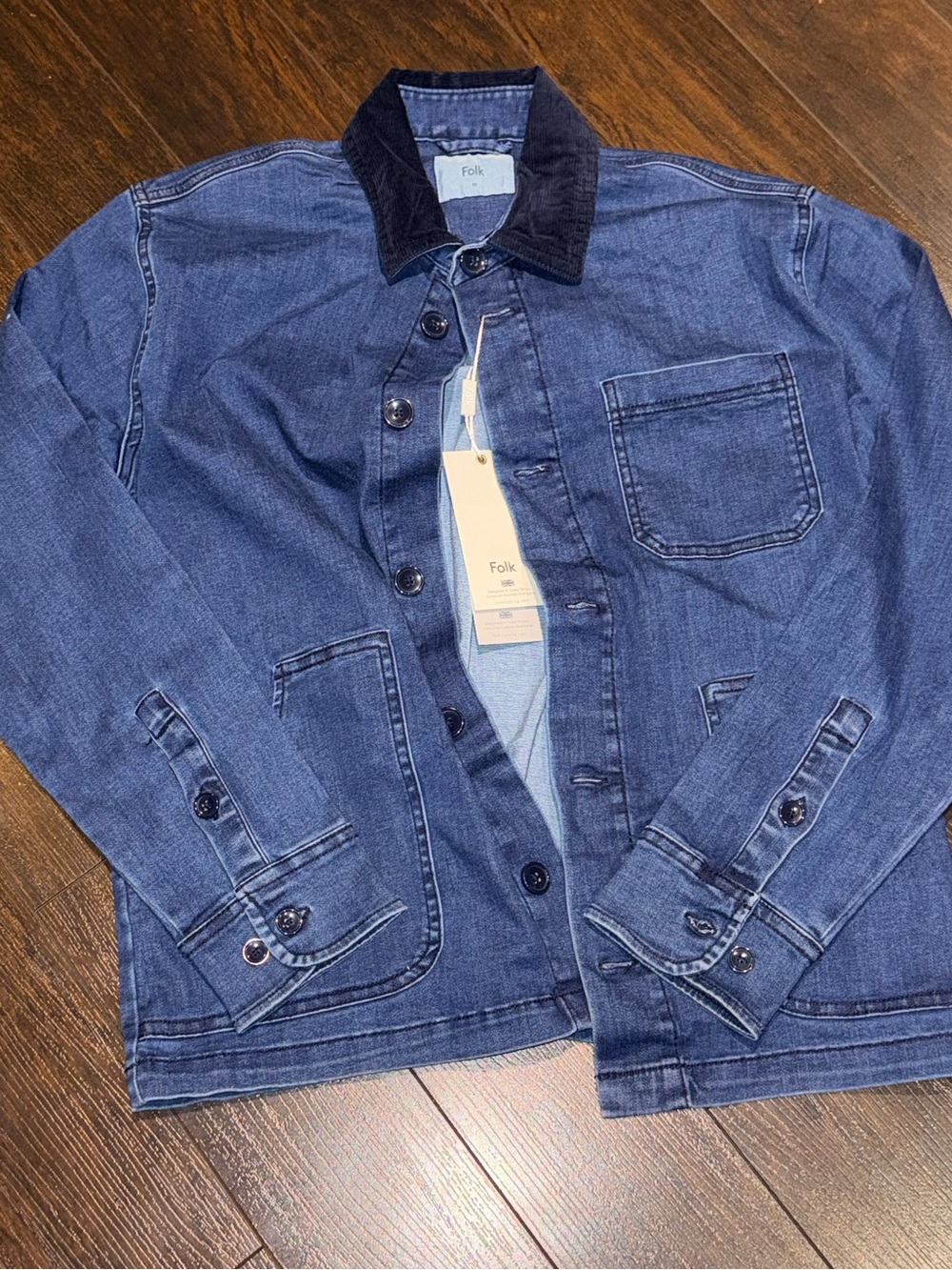 NWT! Folk Nelson Mid Denim Corduroy 3 Pocket Barn Chore Jacket Men’s Size M Blue